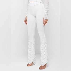 Elegant White Textured Women's Pants